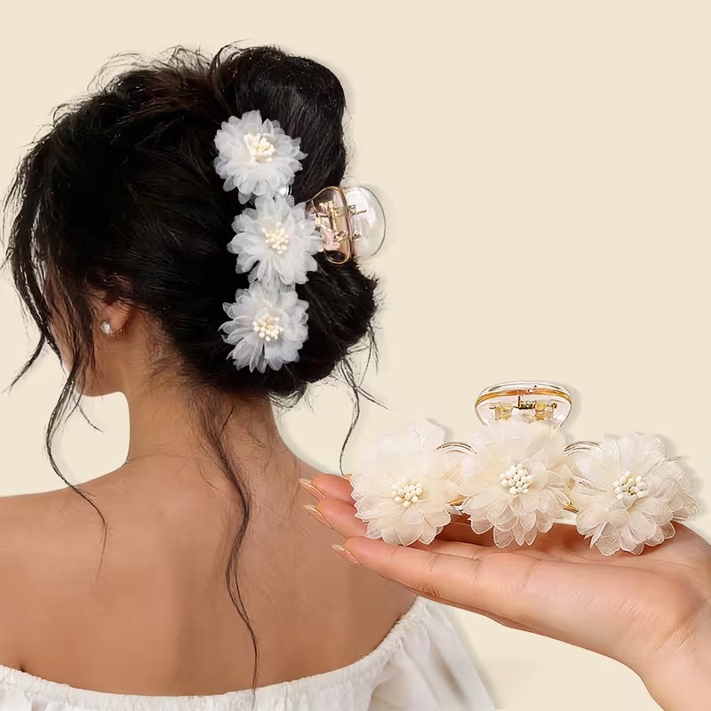 Organza Camellia Flower Hair Claw Clip